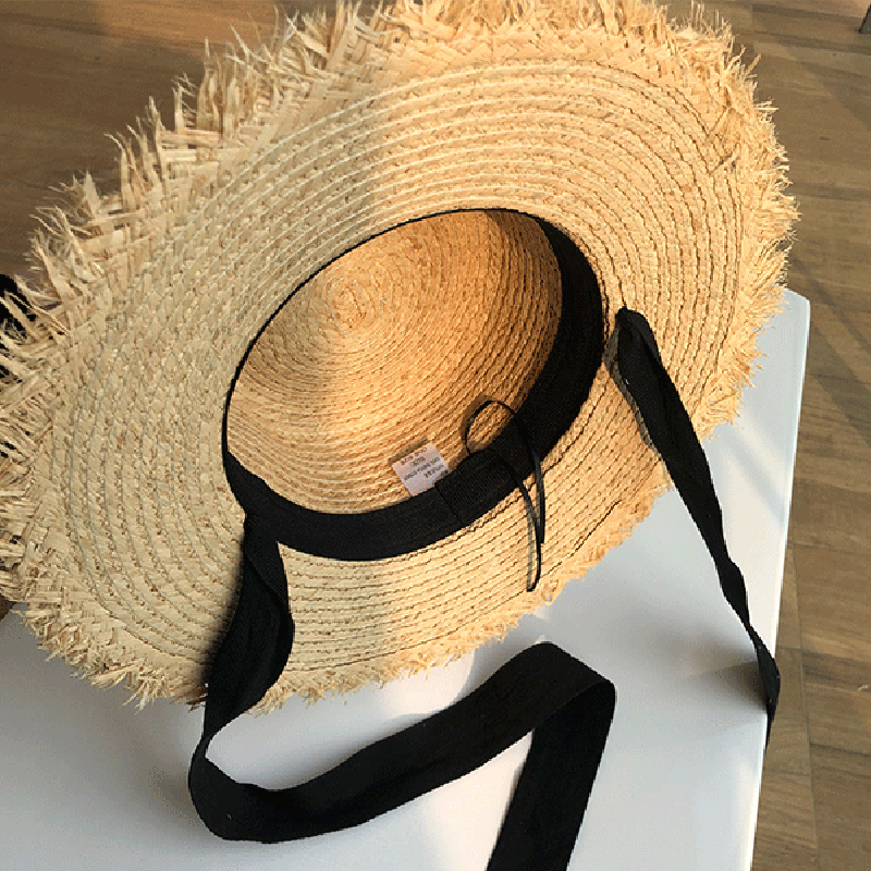 Mũ Lưỡi Trai Nữ Rộng Vành Chống Nắng Đi Biển Nón Đen Trắng Ruy Băng Nơ Ống Hút Nắp Casual Nữ Đầu Dẹt panama Hat