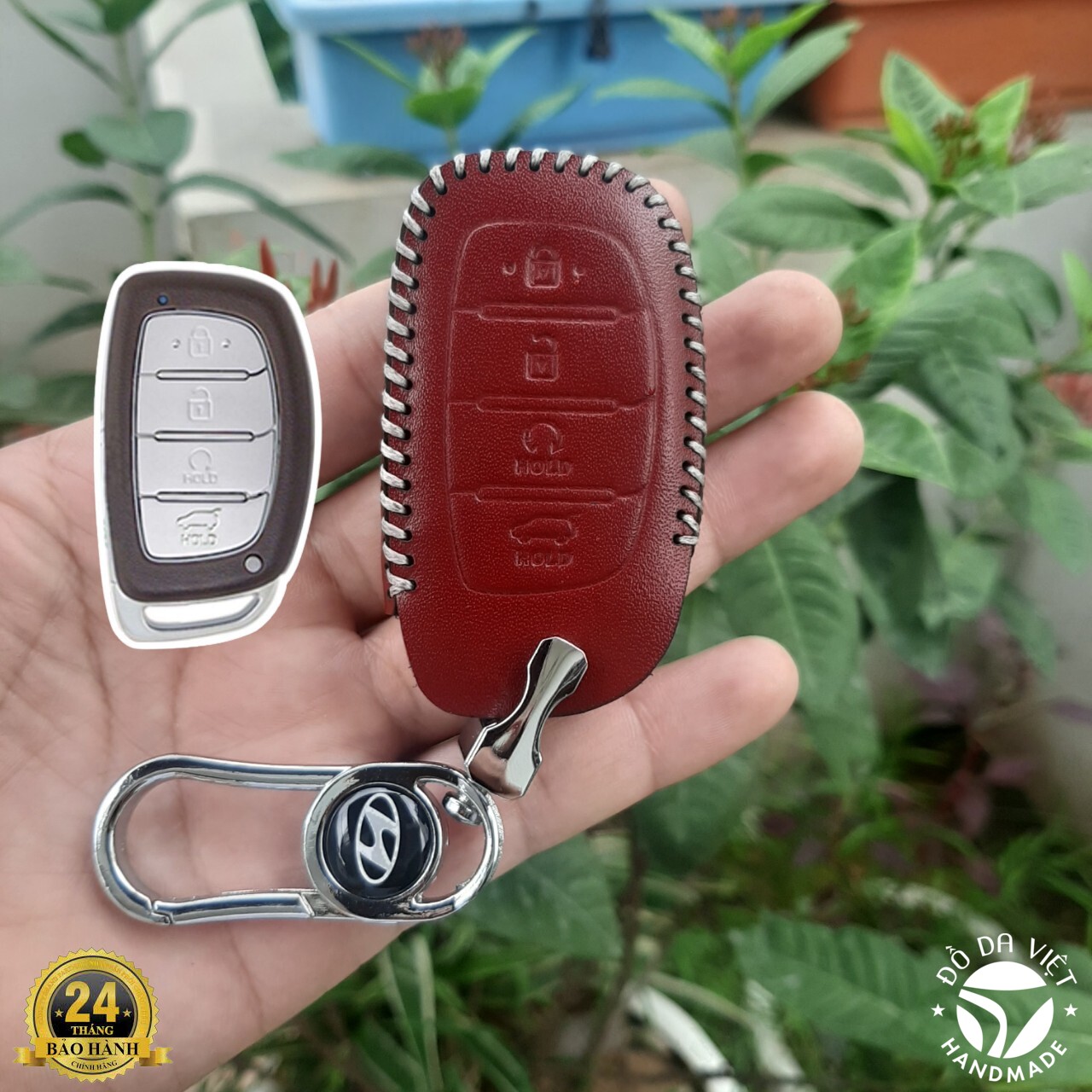 Bao da chìa khóa HYUNDAI CRETA 2022-2024, STARGAZER 2022-2024. Da bò nhập khẩu, Bảo hành 2 năm (móc khóa inox sang trọng)
