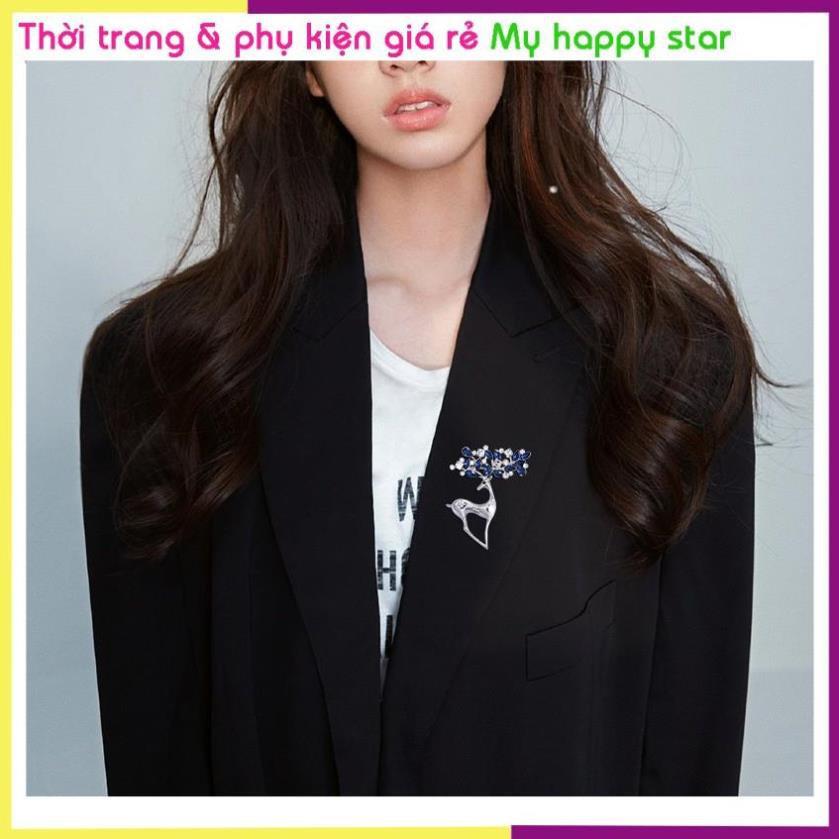 Cài áo thời trang hươu đính đá Vintage dễ thương