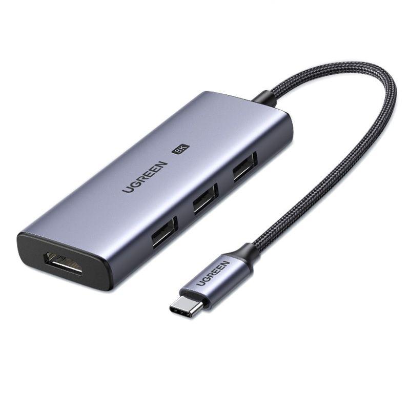 Ugreen UG50629CM500TK 8K 30Hz 15cm Bộ chuyển đổi Usb type C ra 3 × Usb 3.0 + Hdmi - HÀNG CHÍNH HÃNG