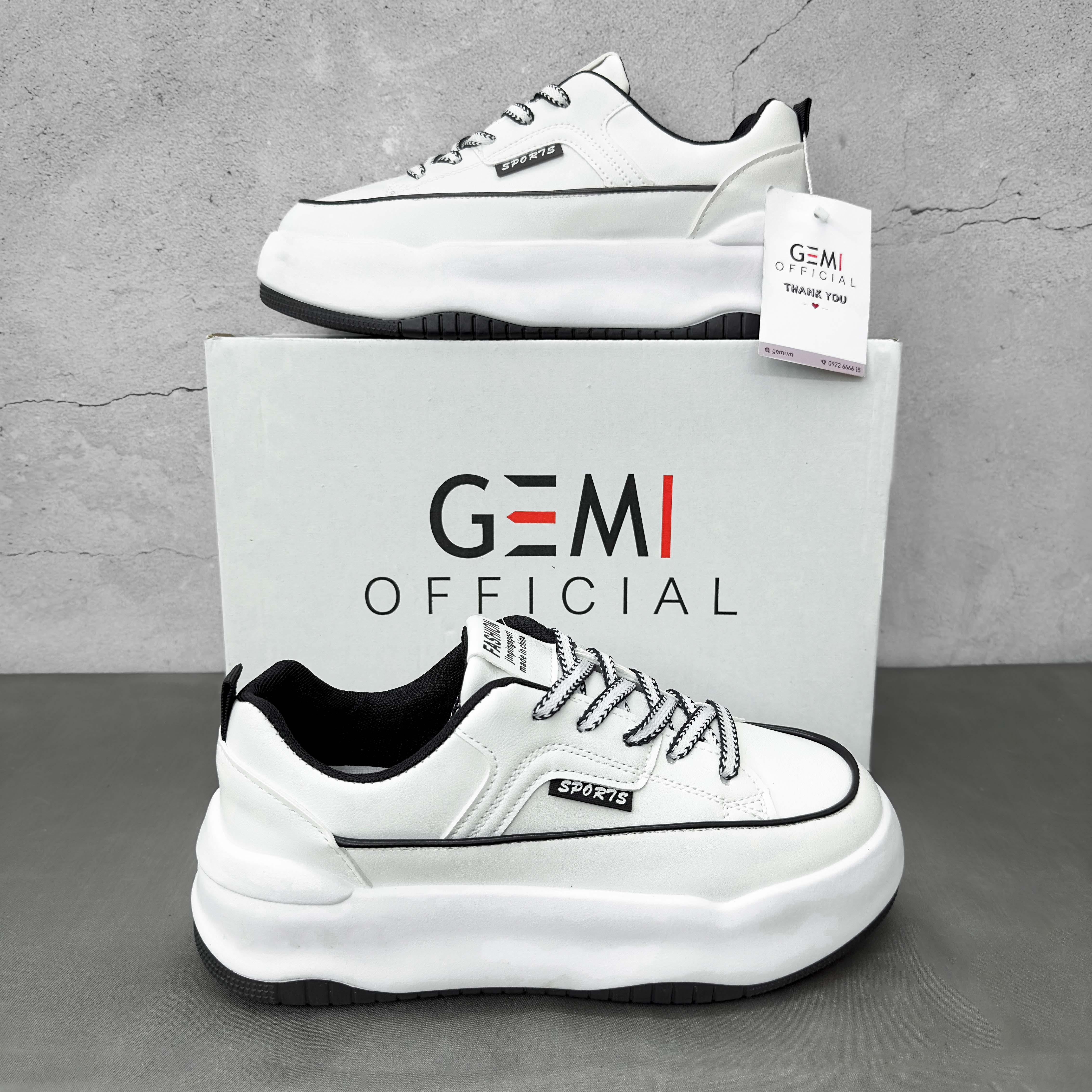 Giày thể thao nữ GEMI - giày ullzzang màu đen - trắng, dây phối viền đen kiểu dáng basic - M7088