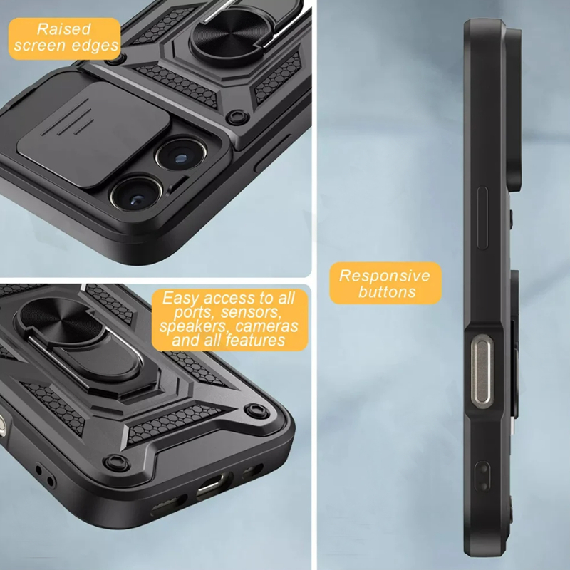 Ốp lưng điện thoại có giá đỡ gấp gọn, xoay 360 độ tích hợp, có nắp che camera dùng cho Iphone 15 ProMax - Hàng chính hãng