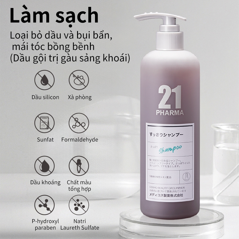 Dầu gội sạch gàu Pharma 21 Nhật Bản Dầu gội đầu chống gàu, sạch gàu &amp; hết ngứa da đầu - Chai 600ml
