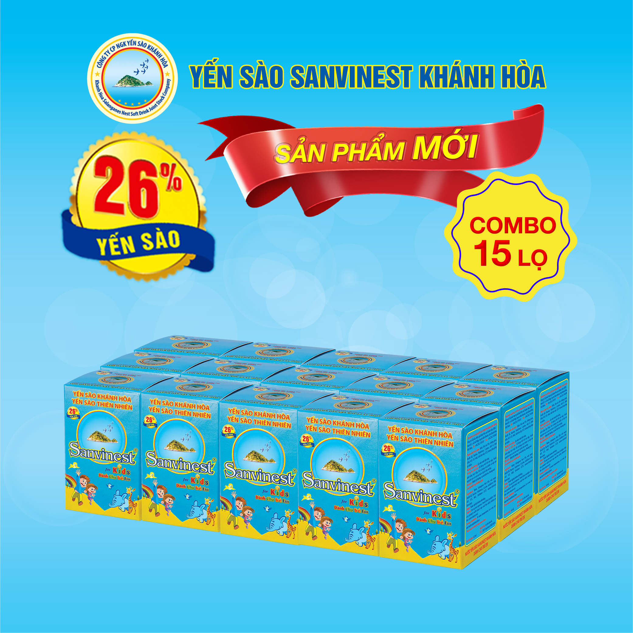 [Combo 15 lọ] Nước Yến sào Sanvinest Khánh Hòa dành cho trẻ em lọ 62ml - S211