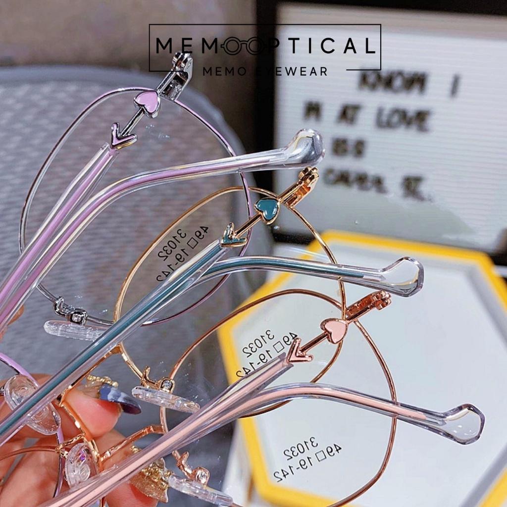 Gọng kính kim loại siêu nhẹ nam nữ Memo Optical dáng kính thời trang cách điệu 3132