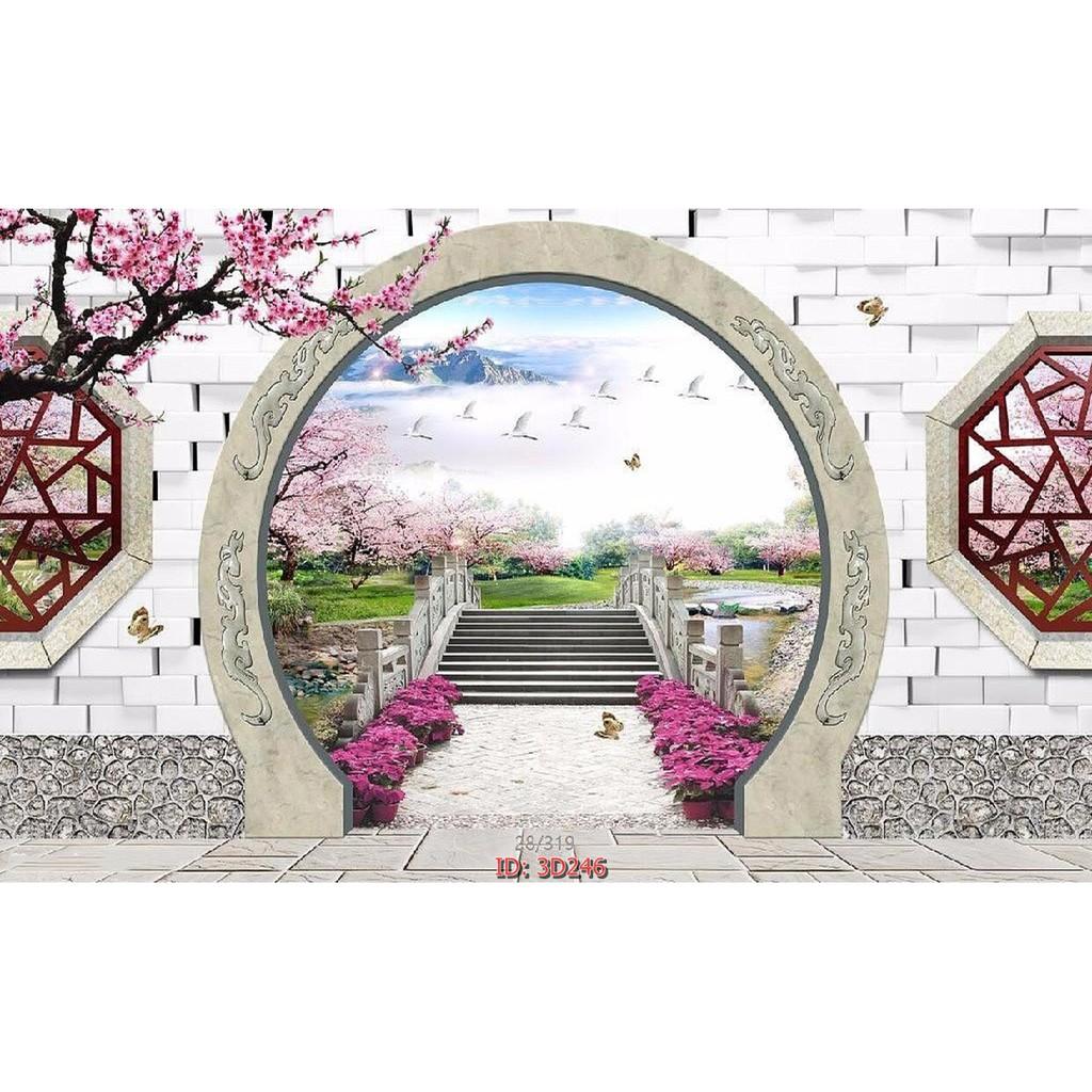 Tranh dán tường Tranh dán tường 3d hiện đại, hoa anh đào lãng mạn