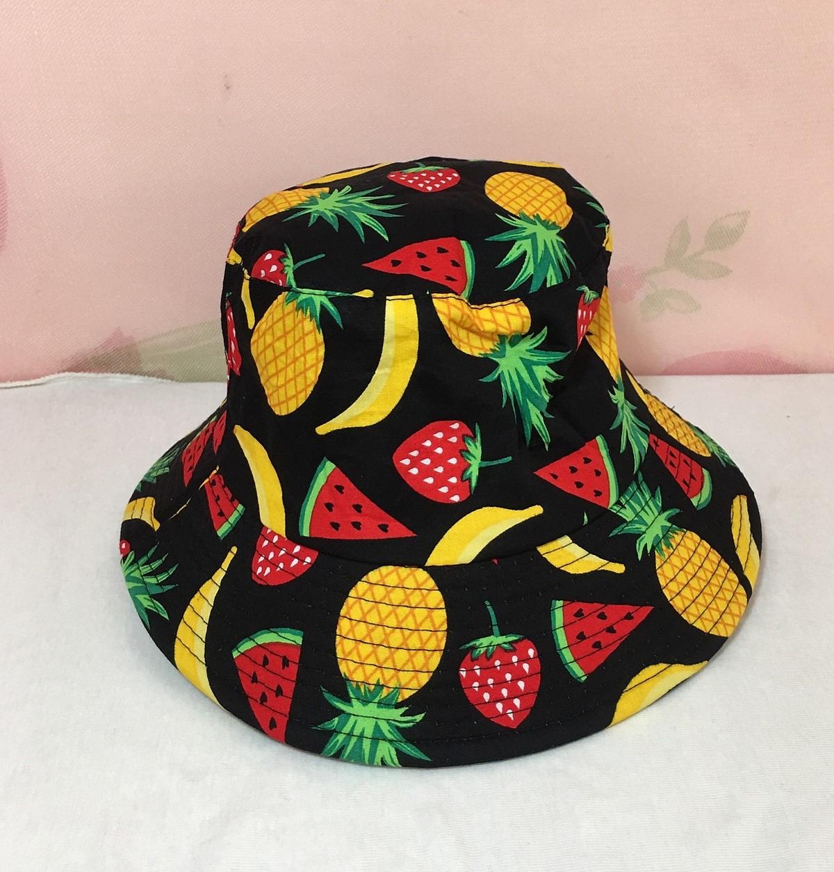 mũ mucket phong cách hàn họa tiết hoa quả