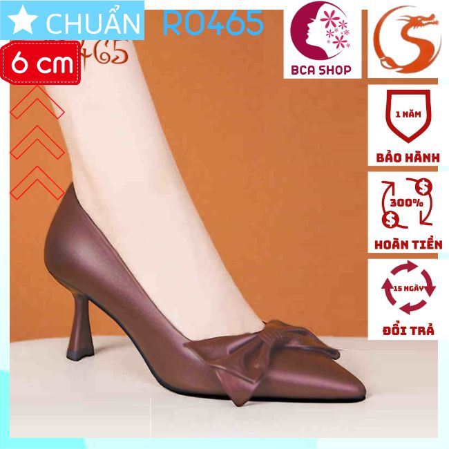 Giày cao gót nữ 6p RO465 ROSATA tại BCASHOP gót trụ nhỏ, mũi nhọn có nhấn nơ cùng màu - màu nâu đỏ