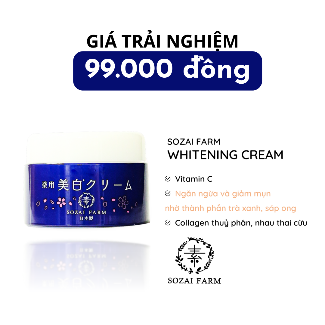 Combo 3 sản phẩm dưỡng trắng Sozai Farm whitening cream