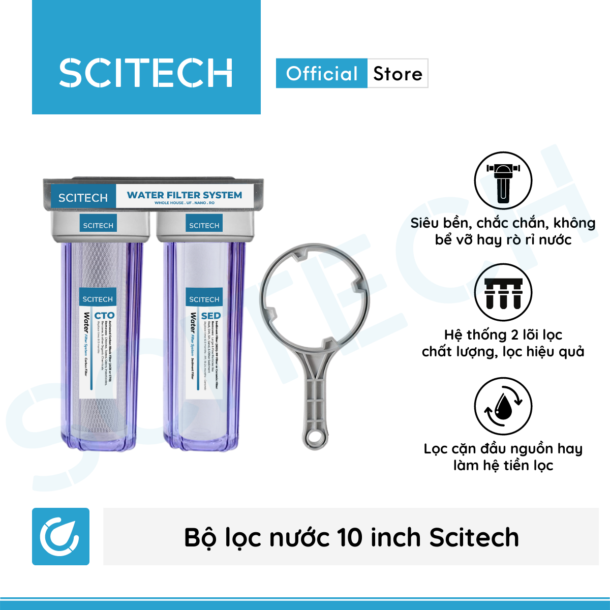 Bộ lọc nước sinh hoạt, bộ đôi lọc thô 10 inch Scitech - Hàng chính hãng