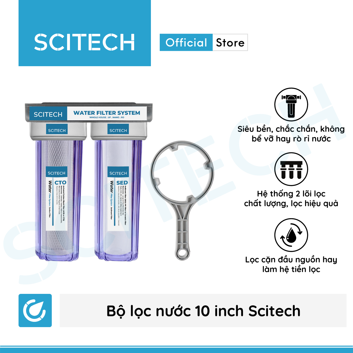 Bộ lọc nước sinh hoạt, bộ đôi lọc thô 10 inch Scitech (2 cấp lọc) - Hàng chính hãng