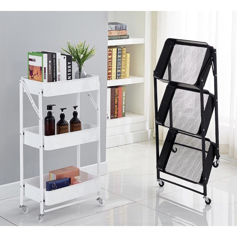 Kệ xe đẩy 3 Tầng bằng sắt GẤP GỌN, kệ đa năng
