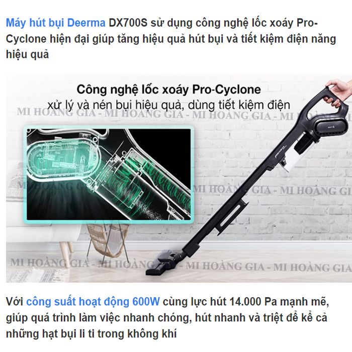 Máy Hút Bụi Cầm Tay Deerma Vacuum Cleaner DX700S (Xám đen) - Hàng chính hãng