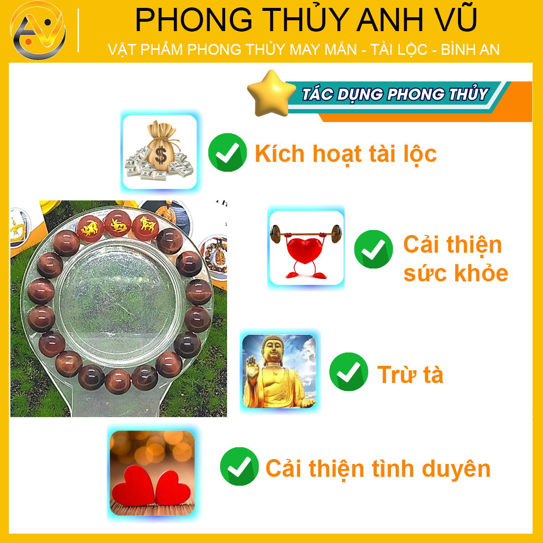 Vòng tam hợp hợi mão mùi đã khai quang - chất liệu mắt hổ đỏ nâu tự nhiên - size 8 10 12ly - may mắn tài lộc - Vòng Tam Hợp Anh Vũ