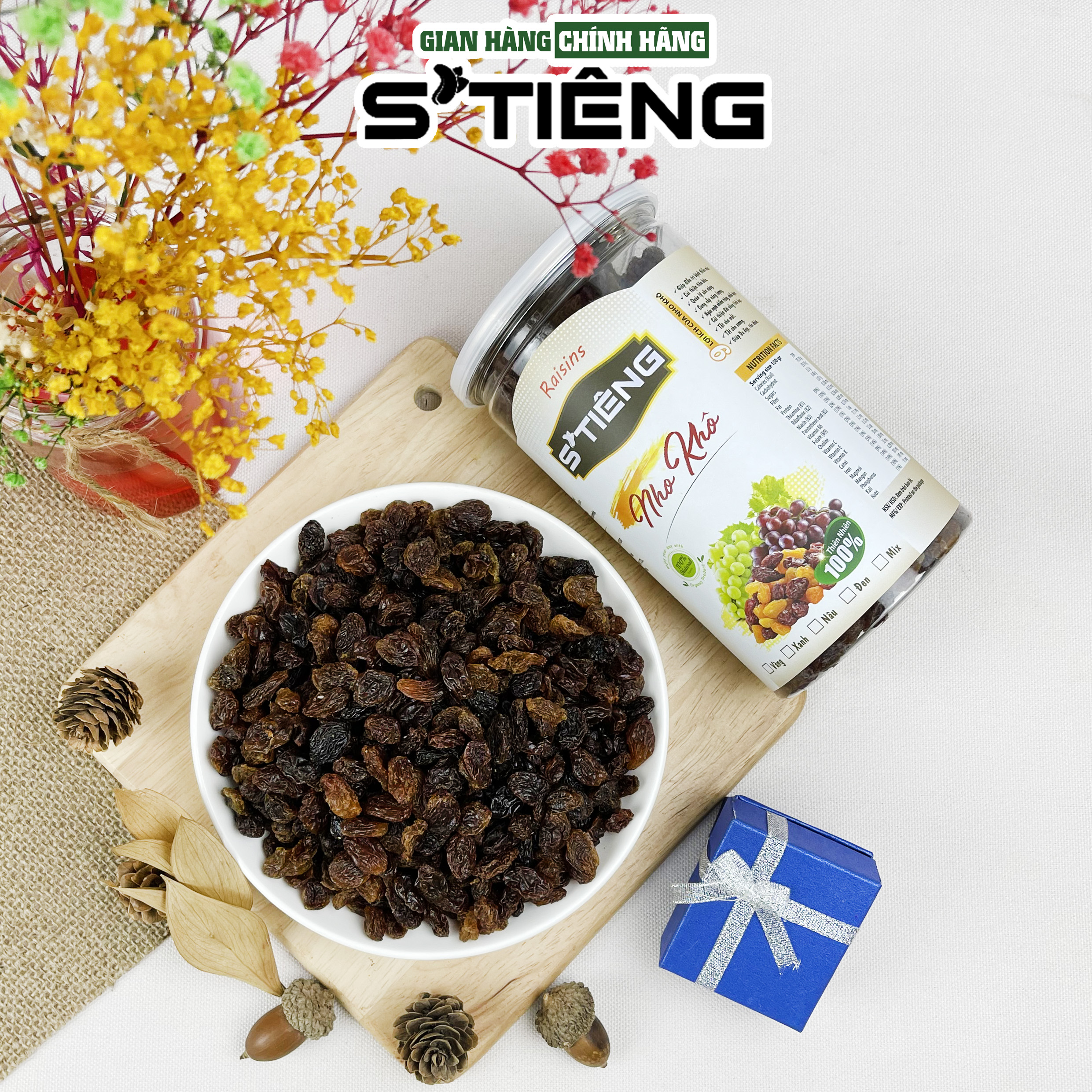 500Gr Nho Nâu Sấy Không Đường S'TIÊNG Ngon Ngọt