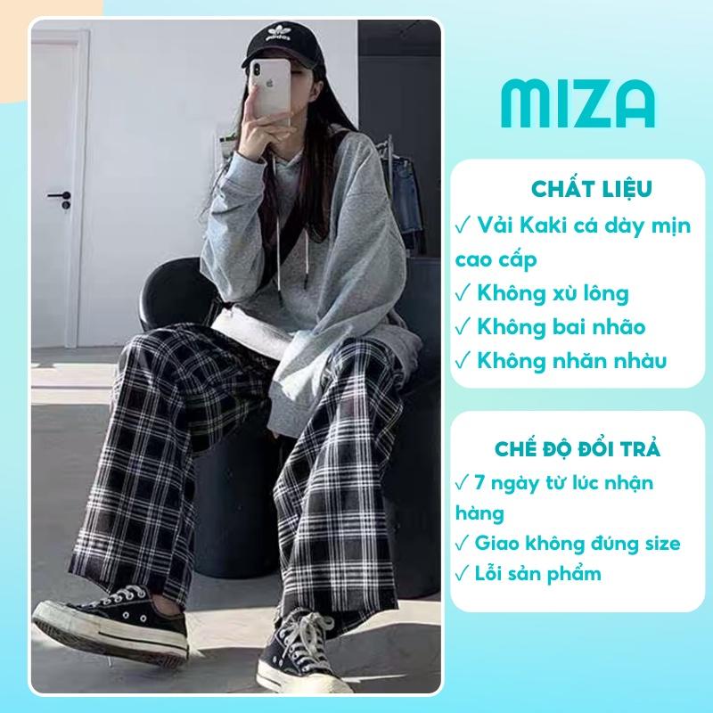 Quần baggy kẻ caro ống suông rộng nữ nam unisex vải kaki đen công sở đi học lưng cao ulzzang hàn quốc dây rút đẹp CR01