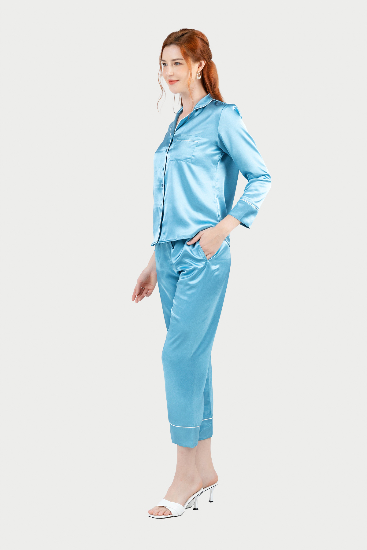 Bộ Pijama dài nữ Vera Satin trơn - V0494