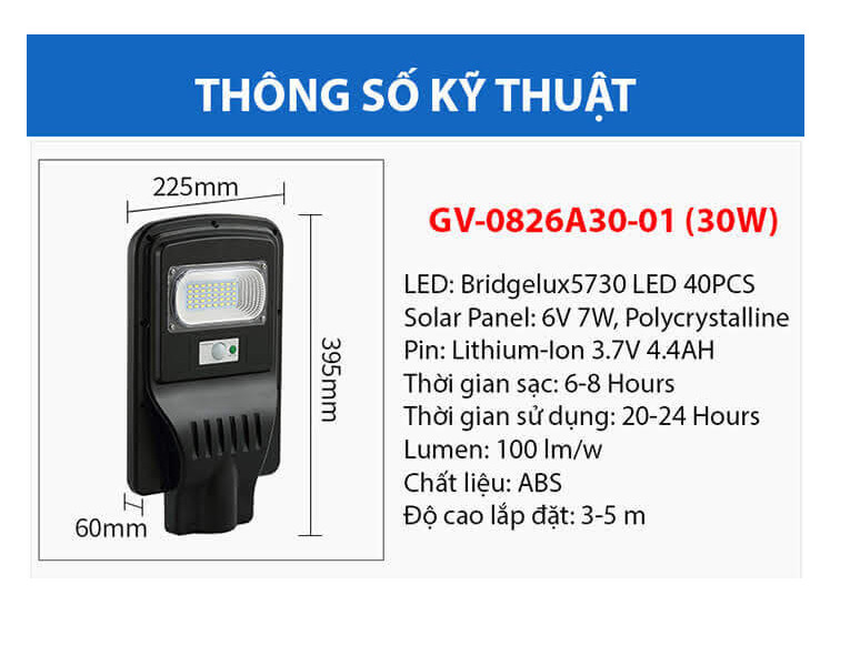 Đèn chiếu sáng đường phố năng lượng mặt trời GV-SL0826 (30W-60W-90W)