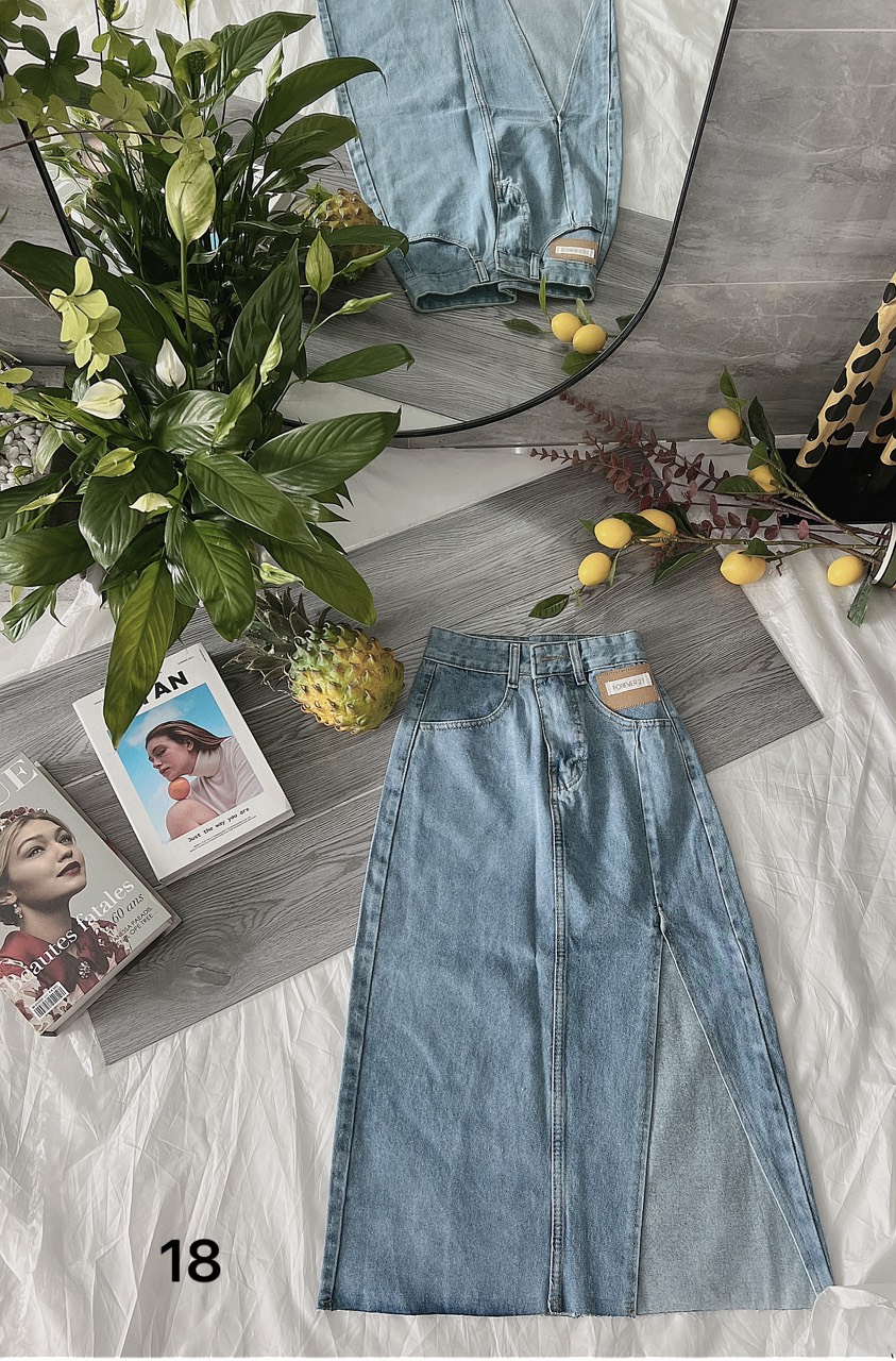 Chân Váy Jeans Dài Xẻ Tà Thời Trang Dành Cho Nữ