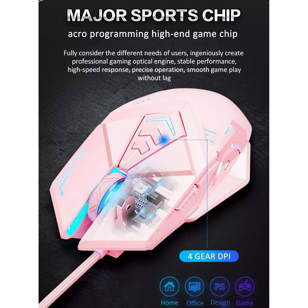 Chuột gaming có dây Inphic PW5P màu hồng/đen Hỗ trợ điều chỉnh DPI 4 tốc độ - Hàng Nhập Khẩu