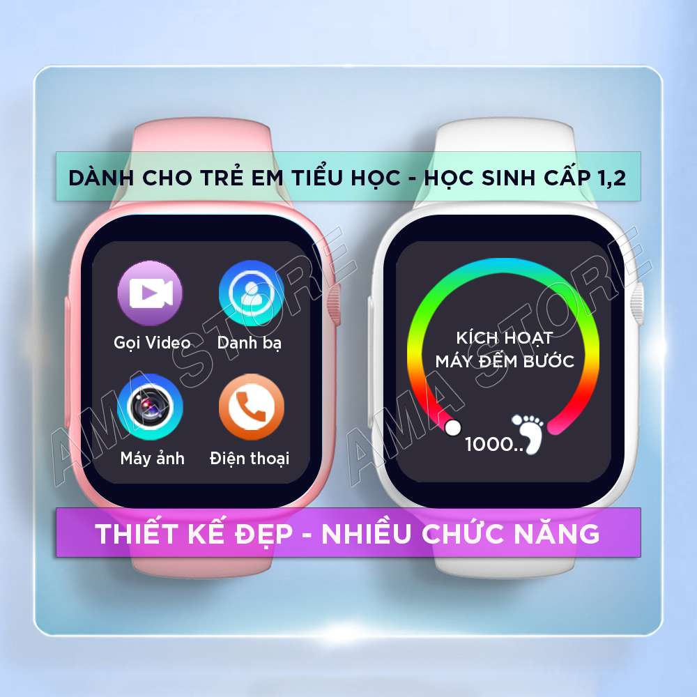 Đồng hồ Thông minh Trẻ em Học sinh Tiểu học THCS THPT Chống nước Lắp sim Định vị Kép Smart Watch AMA HW13 Hàng nhập khẩu