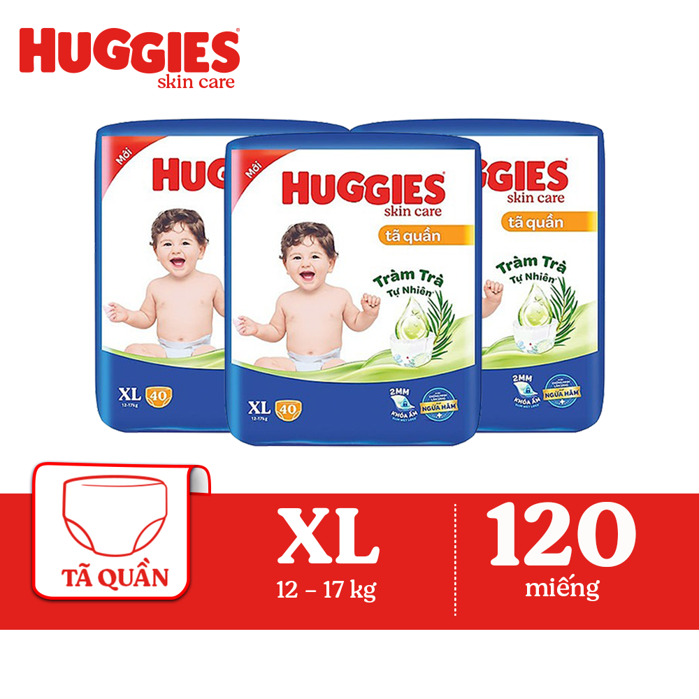 Combo 3 Tã/bỉm quần HUGGIES SKINCARE gói BIG JUMBO size XL40 miếng