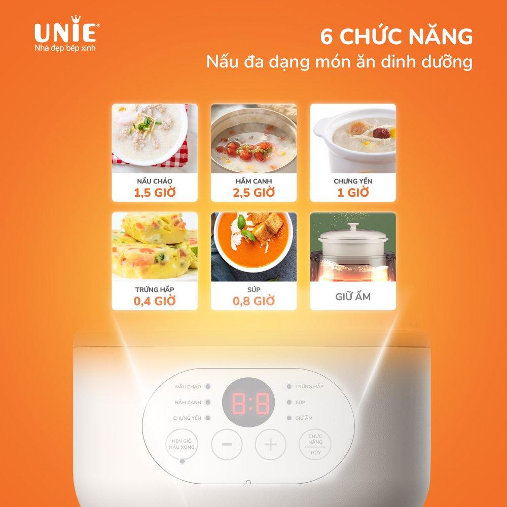 Nồi nấu chậm Unie USC08W, Chất liệu cao cấp thiết kế nhỏ gọn, 6 chức năng nấu đa dạng, chế độ tự ngắt khi cạn nước - hàng chính hãng