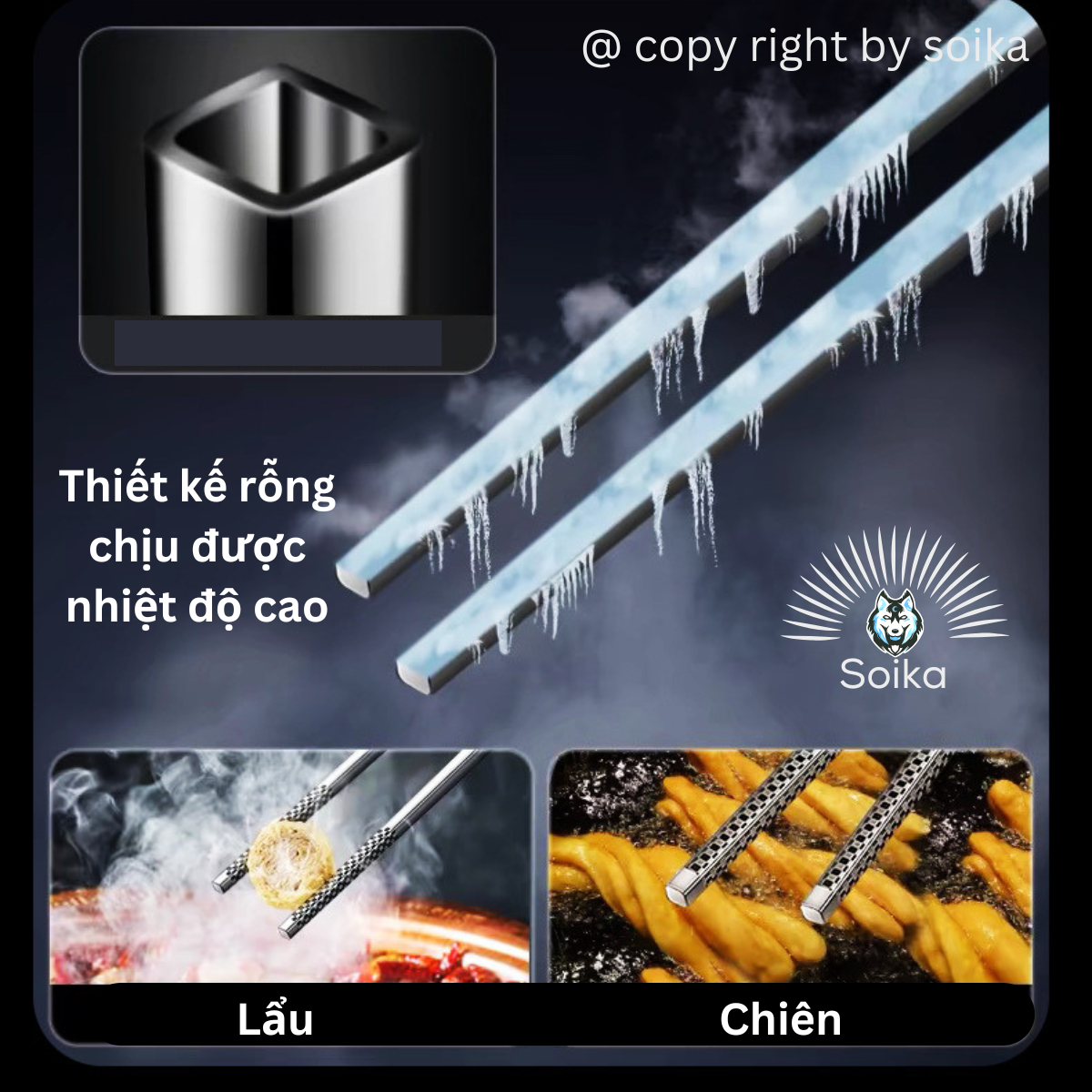 [Combo 5 đôi &amp; 10 đôi] Đũa inox 304 SOIKA mẫu A SK-P02A chống trượt kháng khuẩn
