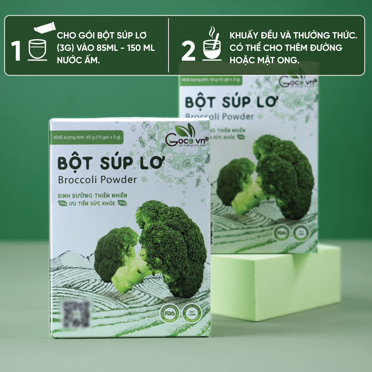 Bột súp lơ nguyên chất Goce (Bông cải xanh) - 45g (15 gói x 3g) ST