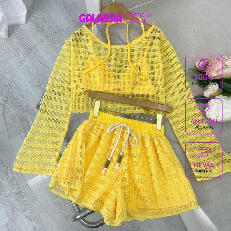 Đồ bơi nữ 3 món kín đáo set bikini ren thời trang đi biển sexy siêu đẹp GALASSIA