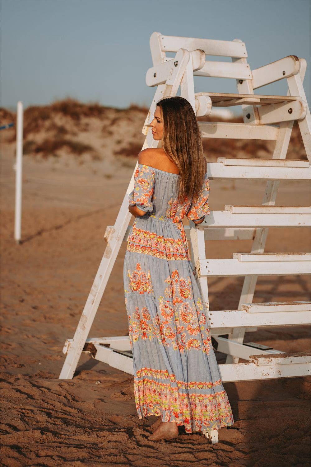 Maxi Trễ Vai Kết Cườm Cotton Isla Bonita