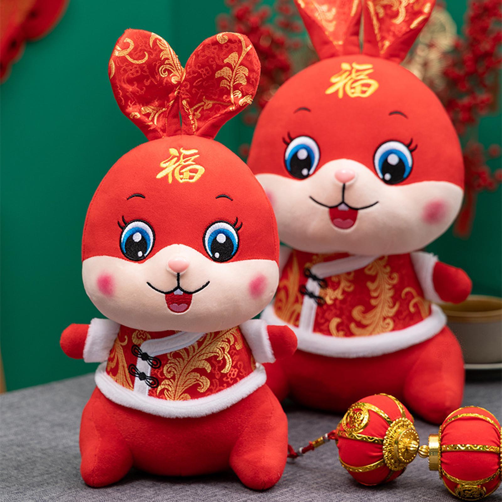 Chinese New Year Rabbit Plush Toy Blessing Throw Pillow for Table Home Gift