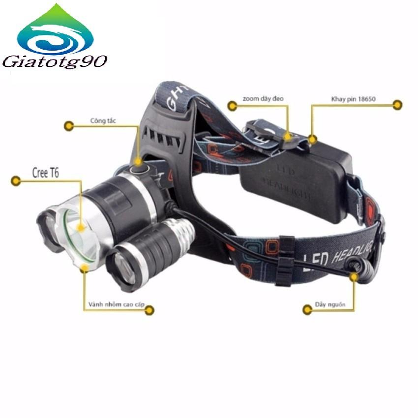 Đèn pin đội đầu 3 bóng ánh sáng trắng chạy 2 pin 206486.