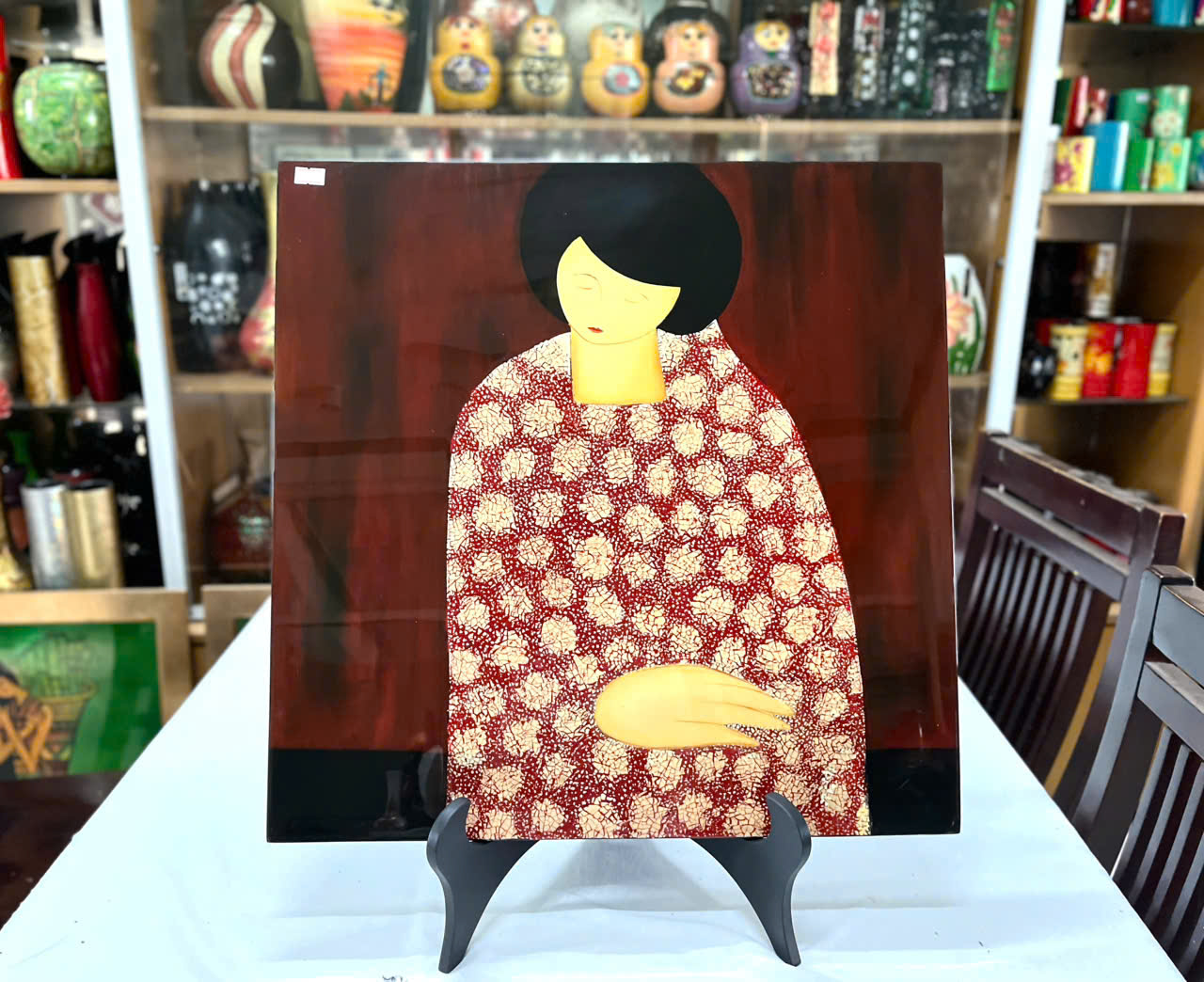 Tranh Sơn Mài – Cô Gái Nhật – Cẩn Trứng – Size 48.5x48.5 cm