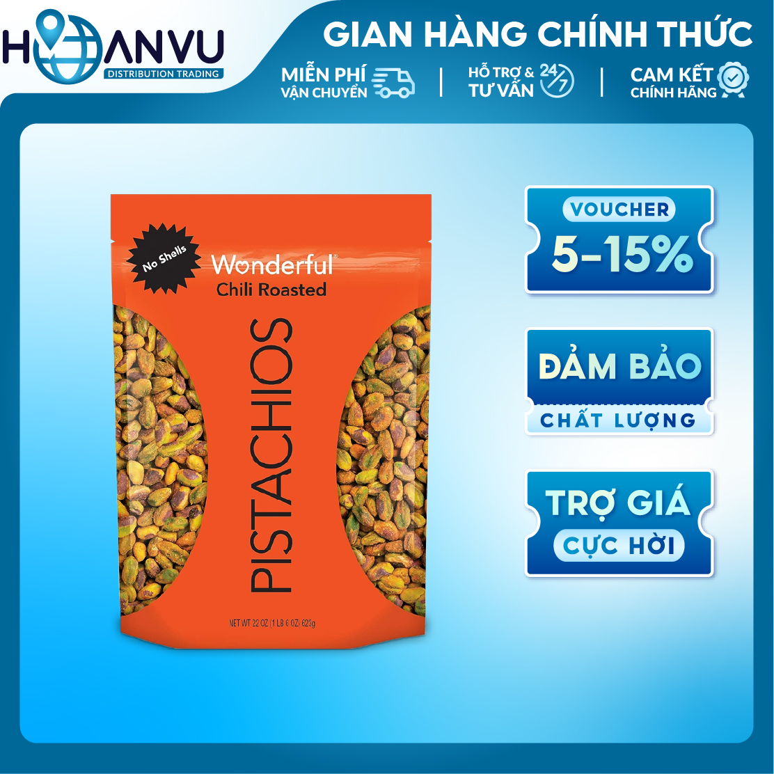 Hạt dẻ tẩm gia vị Wonderful Pistachios Chili Roasted (623g)