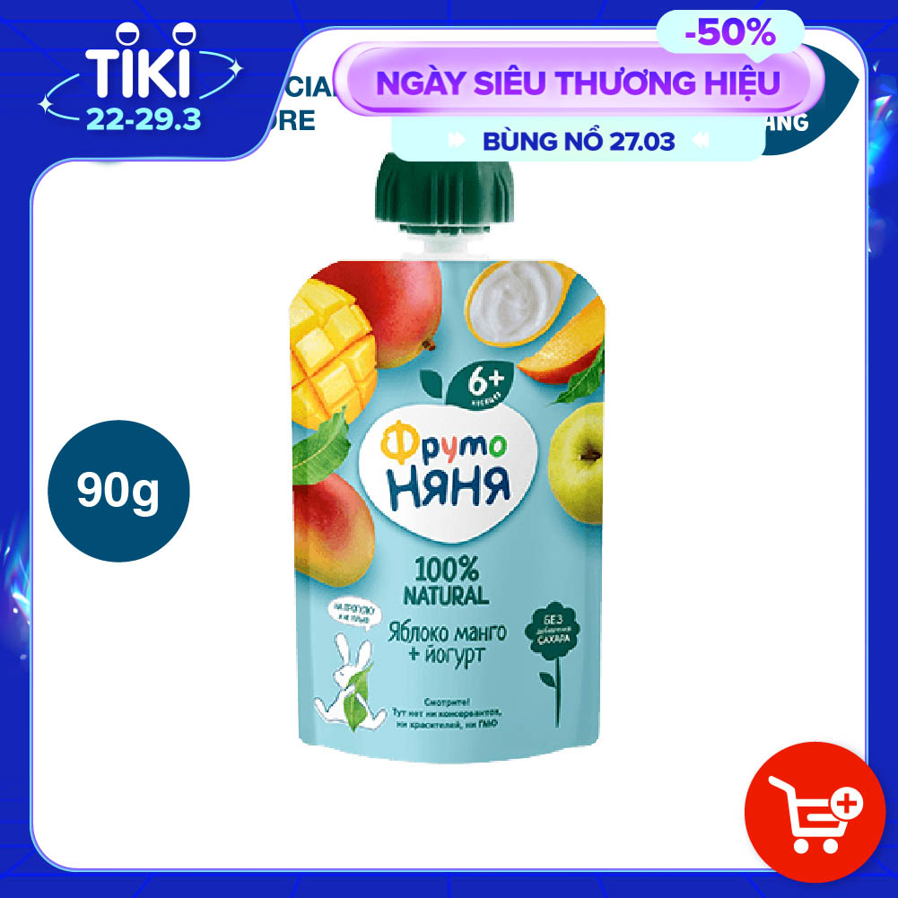 Trái cây nghiền vị táo, xoài cùng sữa chua Fruto Nyanya 90g