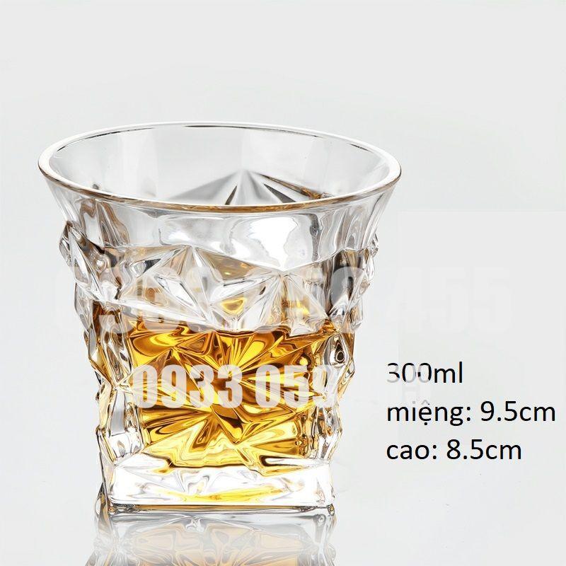 Bộ 6 Ly thủy tinh uống nước cao cấp 300ml, cốc uống whisky Xéo sang trọng