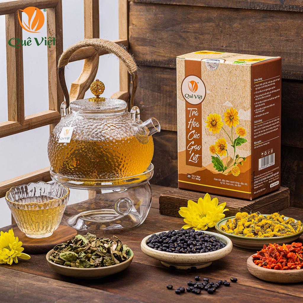 Trà hoa cúc gạo lứt Quê Việt thanh nhiệt, ngủ ngon, điều hoà huyết áp