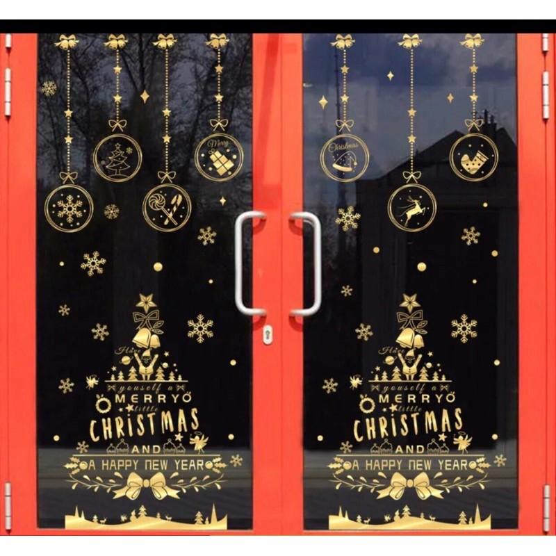 COMBO DECAL NOEL - Cặp Thông phối Rèm dây treo phụ kiện ánh vàng