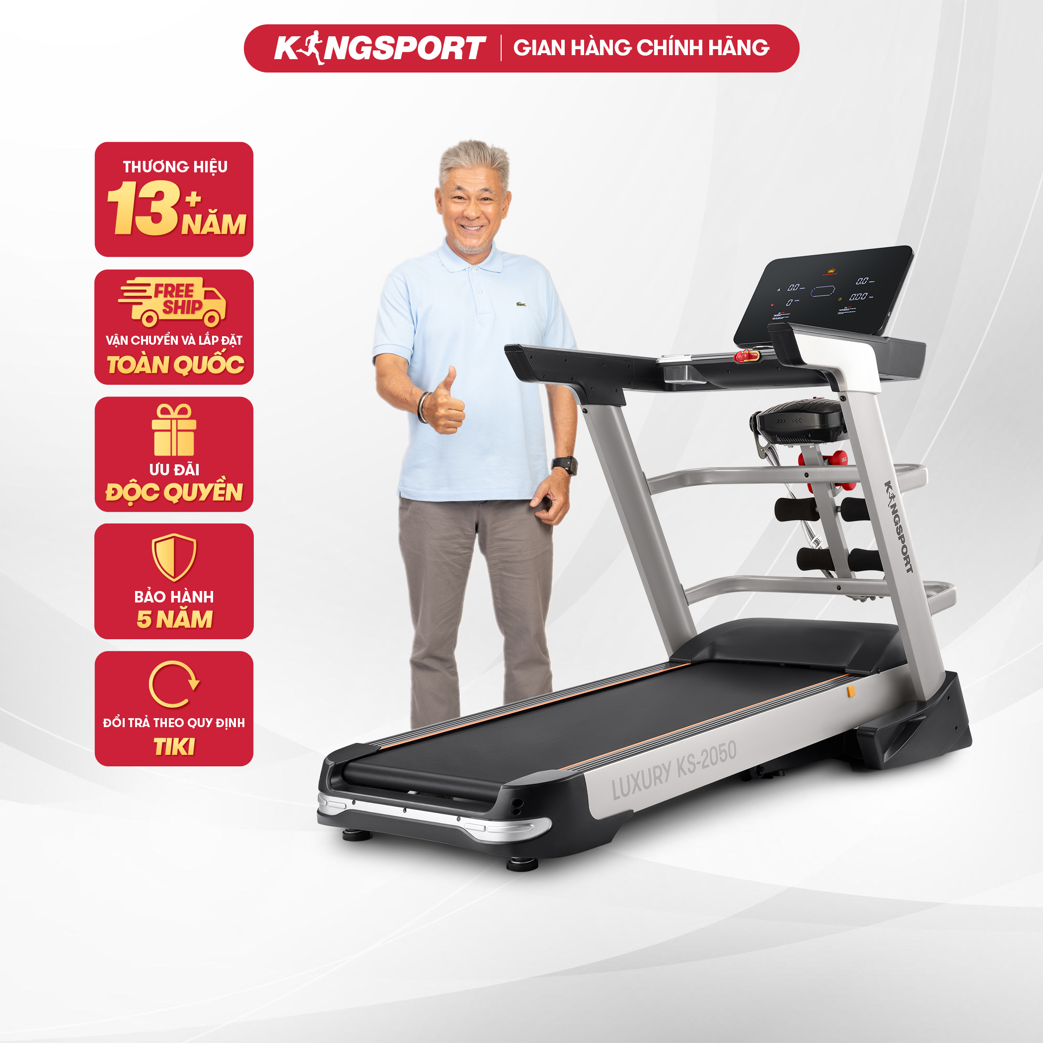 Máy chạy bộ tại nhà KingSport Luxury KS-2050 Đa Năng Có Chức Nâng Dốc Tự Động, Kèm Theo Đai Massage Và Thanh Gập Bụng