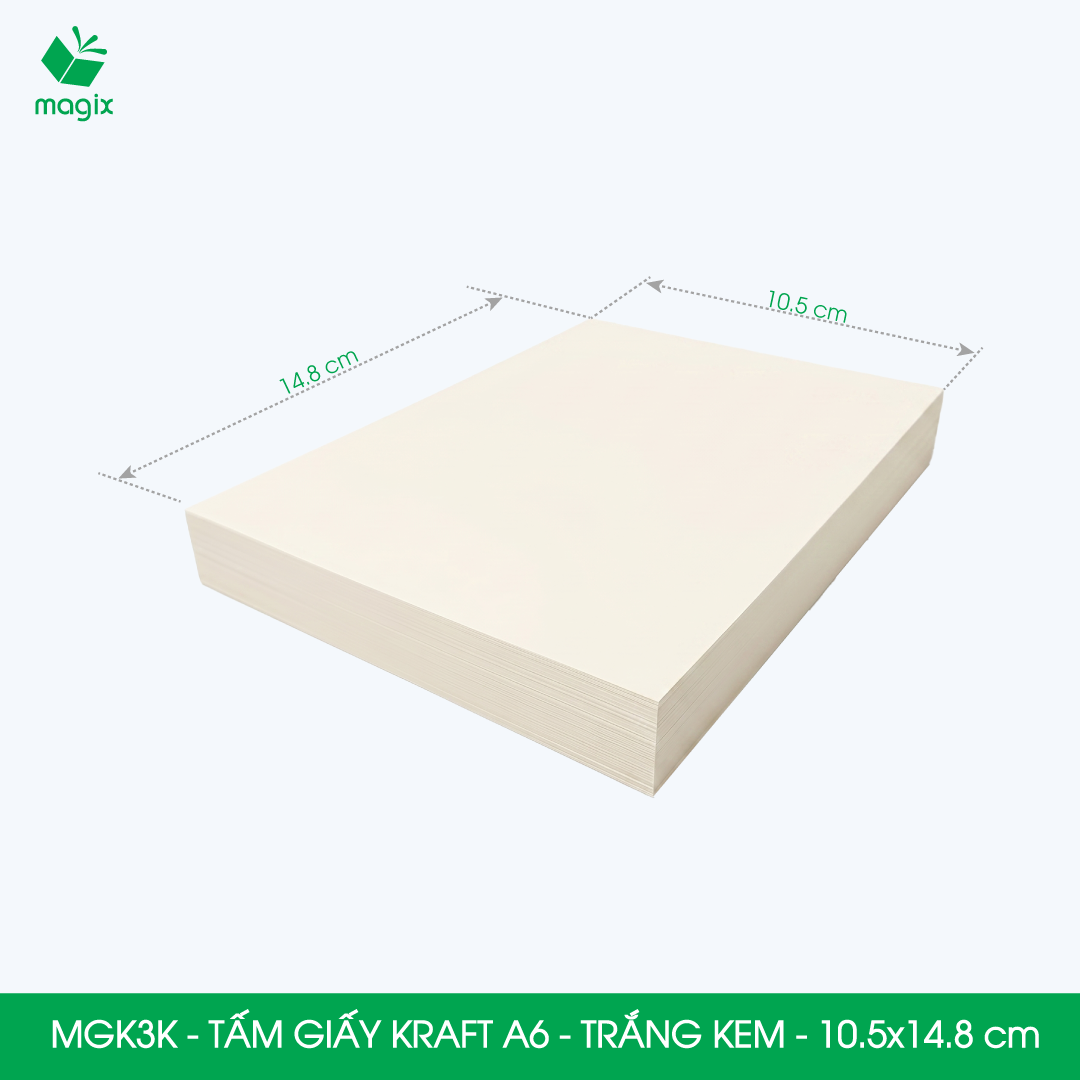 MGK3K - A6 - 100 gsm - 500 tờ giấy kraft trắng kem - Giấy mỹ thuật in ấn, làm ruột sổ, vẽ phác thảo