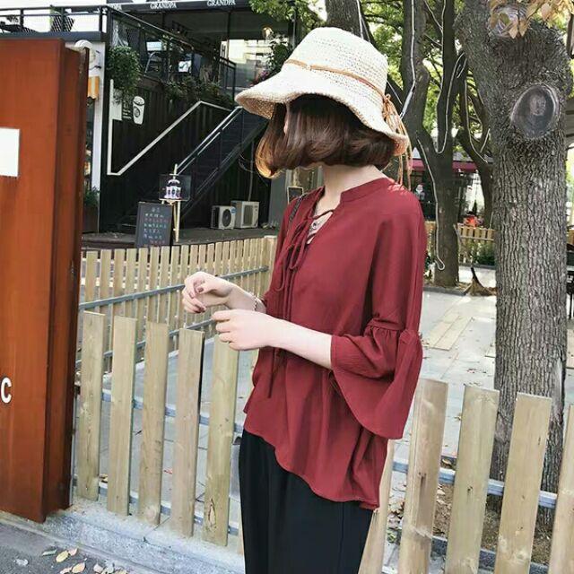 Áo nữ vintage áo bánh bèo áo nữ cổ chữ V