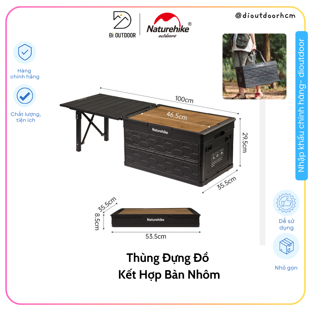 Bàn Đa Năng 2 In 1 Naturehike CNK2450XB018 Thùng Xếp Gọn 50L Kết Hợp Bàn Nhôm