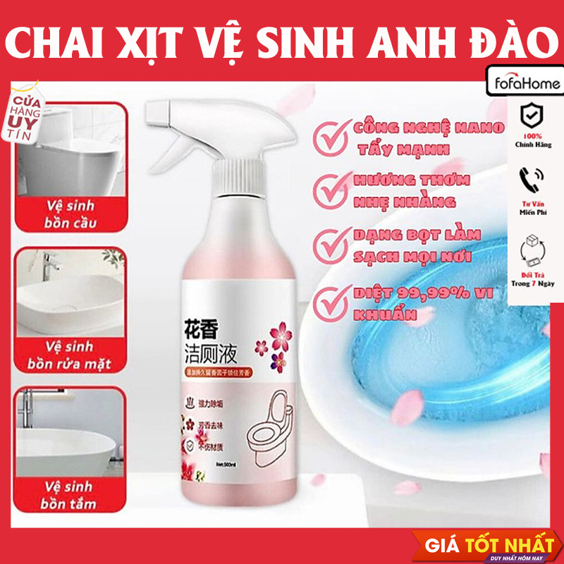 Chai Xịt Tẩy Rửa Bồn Cầu Hoa Anh Đào, Nhà Vệ Sinh Đa Năng Siêu Sạch Hương Nước Hoa Anh Đào Khử Khuẩn 500ml