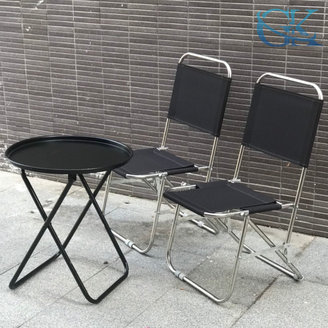 [Có Sẵn] Bộ 2 ghế 1 bàn xếp inox lưng 75cm sử dung trong quán cafe, trà sữa... màu sáng bóng, độ bền cao