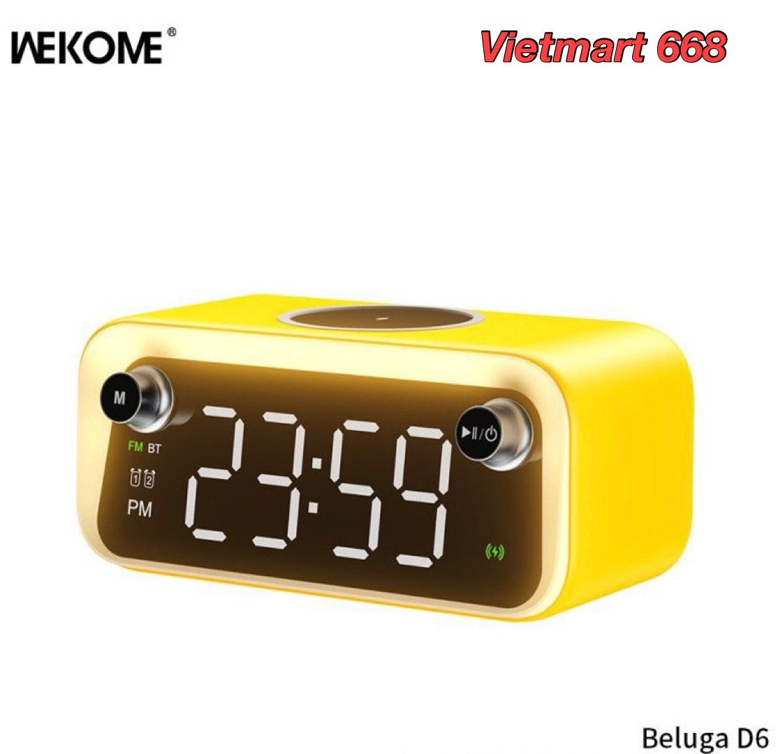 Loa Bluetooth Đa Năng WEKOME Beluga D6 - Kiêm Đèn Led và Sạc Không Dây, Decor Bàn Làm Việc, Đồng Hồ Để Bàn - Hàng Chính Hãng