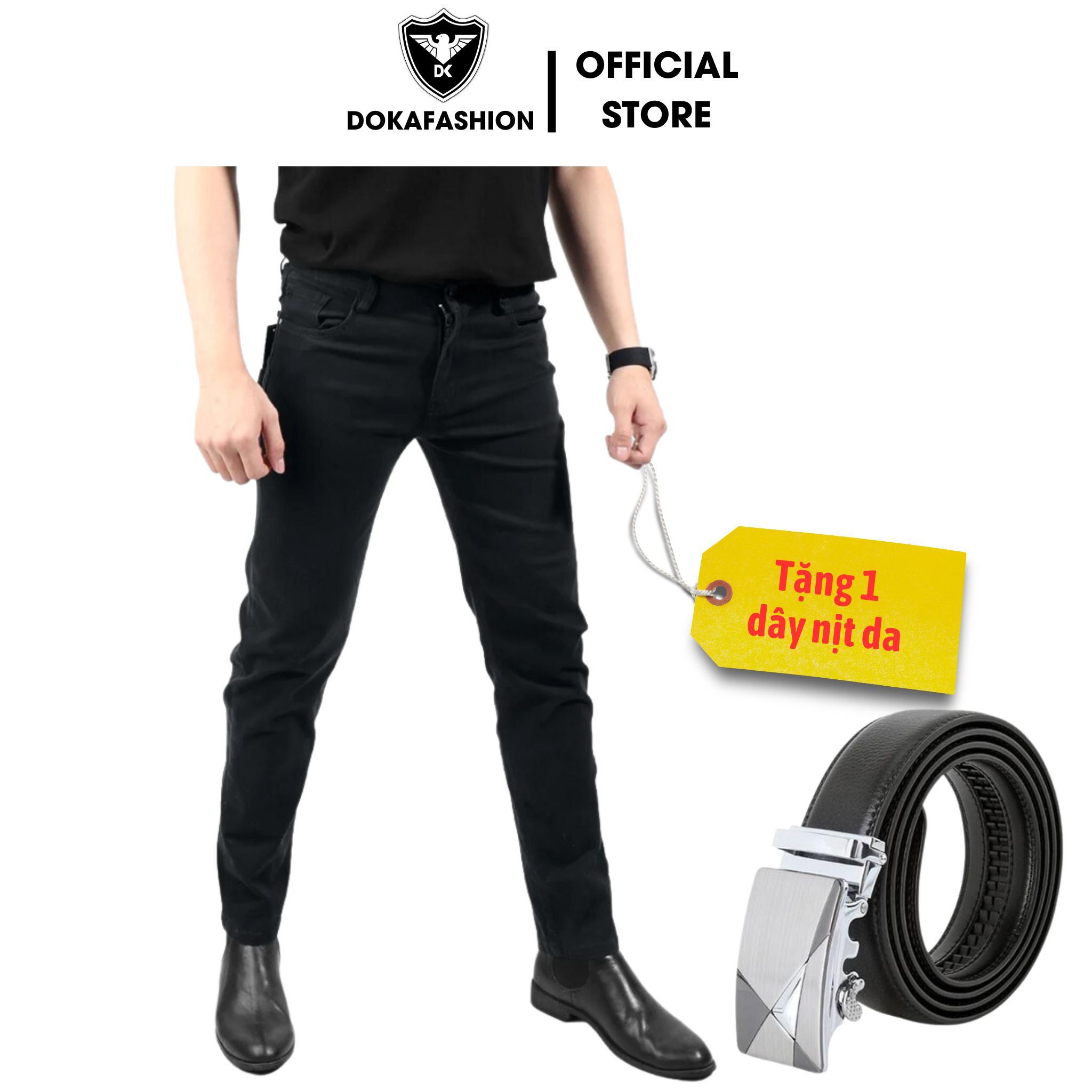 Quần Kaki Dài Nam Tặng 1 Dây Nịt Da Cao Cấp Chất Vải Mềm Mịn Chống Nhăn Co Giãn Chuẩn Phong Cách Thời Trang Doka Dkmqkk01 - Đen - 36 79 - 85Kg