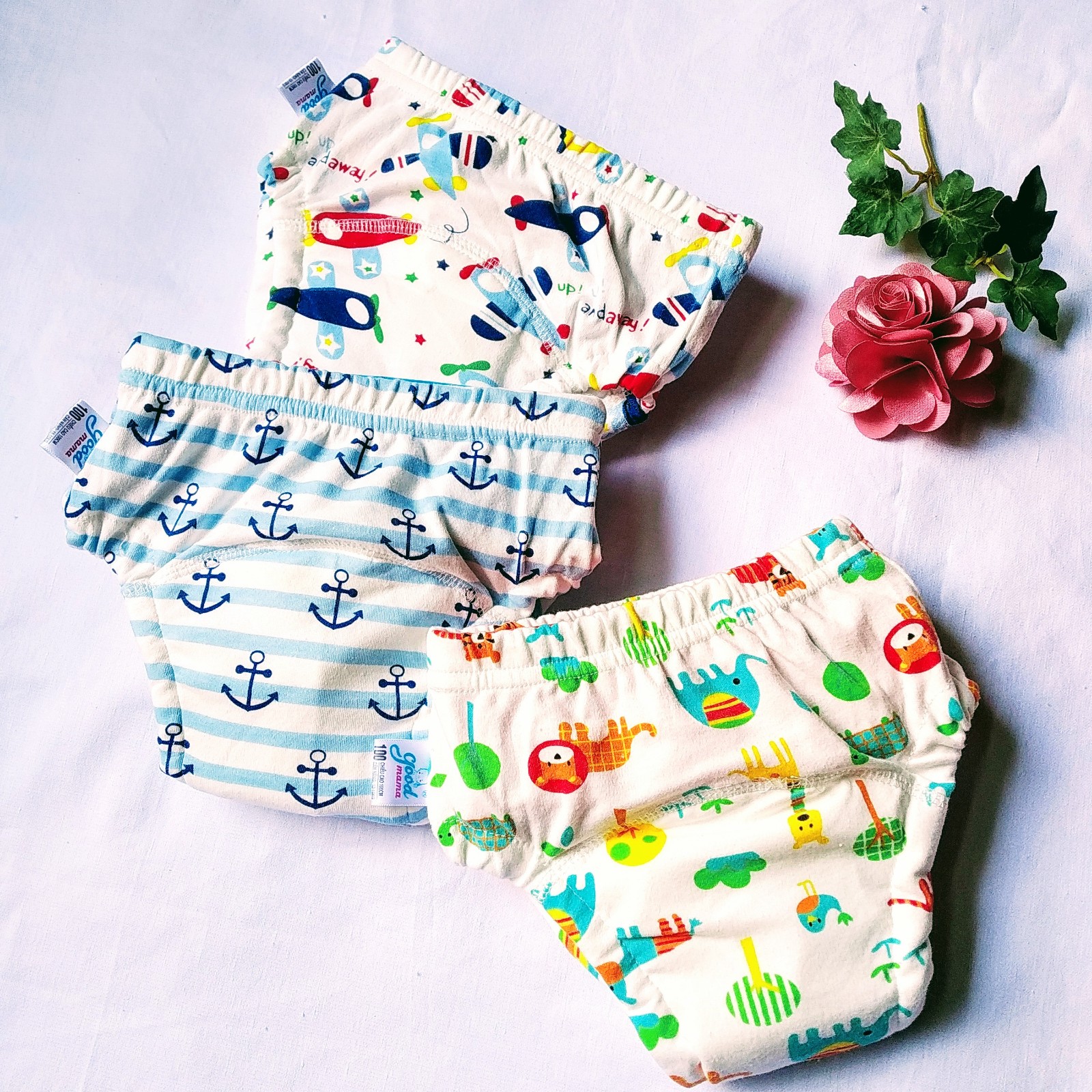 Combo 3 Quần bỏ bỉm cao cấp vải cotton 6 lớp siêu thấm, thoáng mát hiệu goodmama cho Bé trai từ 5-17 kg.