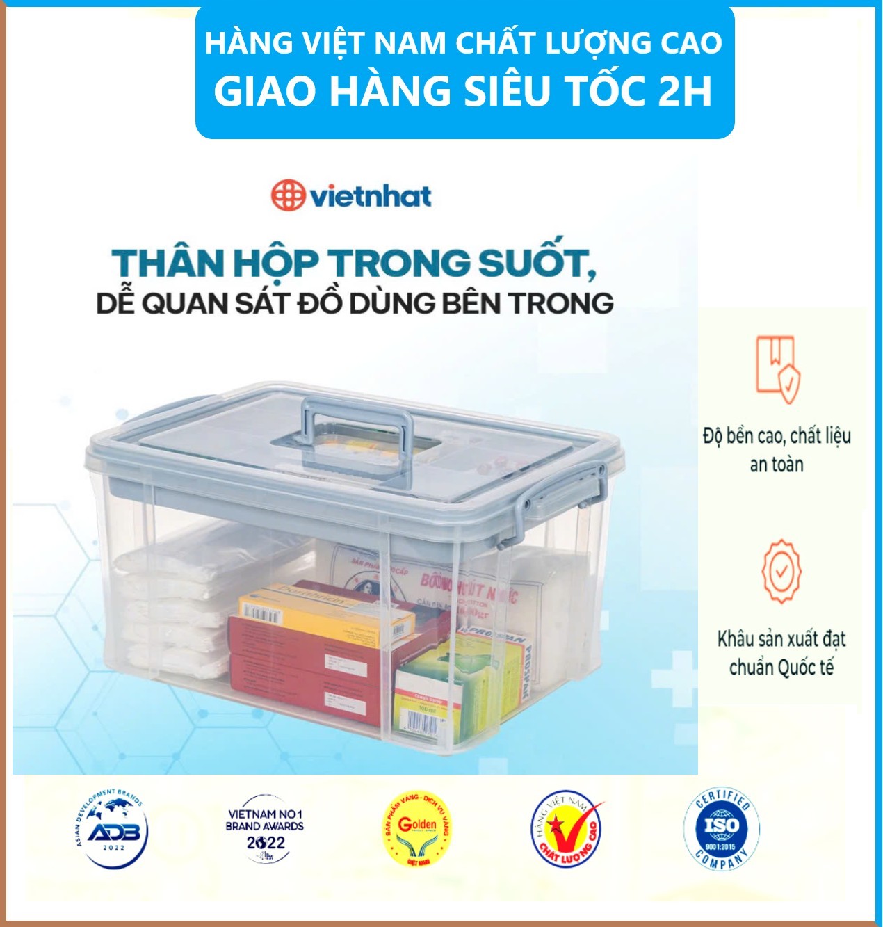 Thùng đựng đồ y tê trong gia đình , Thùng đựng đồ y tế phân loại thuốc nhiều ngăn lớn , Thùng đựng đồ y tế chất liệu nhựa PP nguyên sinh an toàn tuyệt đối - Hàng chính hãng
