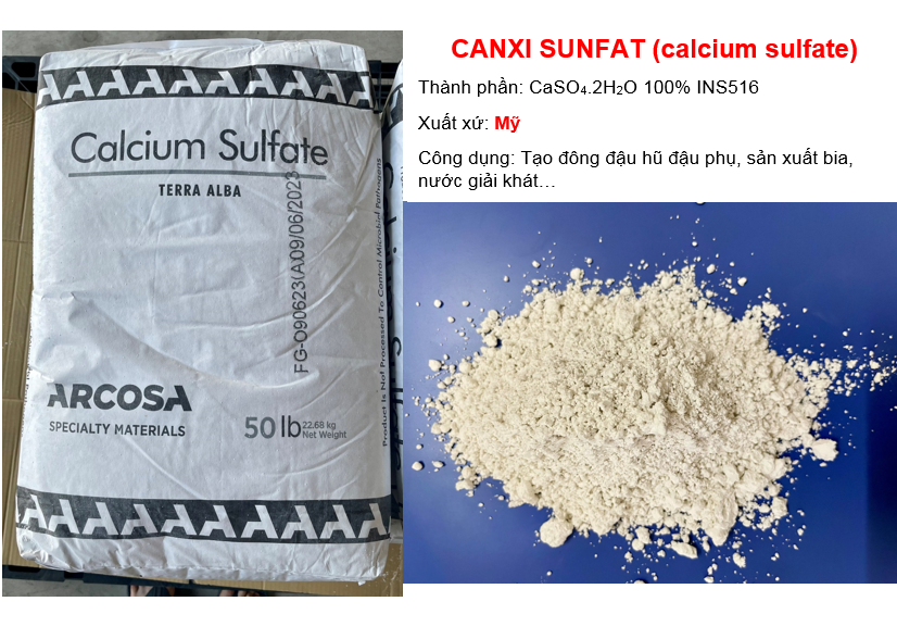 Calcium sulfate Mỹ 23kg thạch cao tinh khiết 99% dùng trong thực phẩm